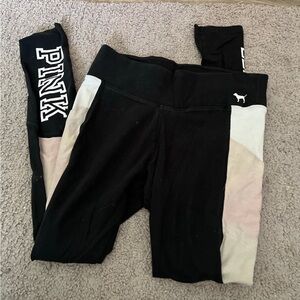 PINK victoria secret yoga pink and black with pockets leggings size small